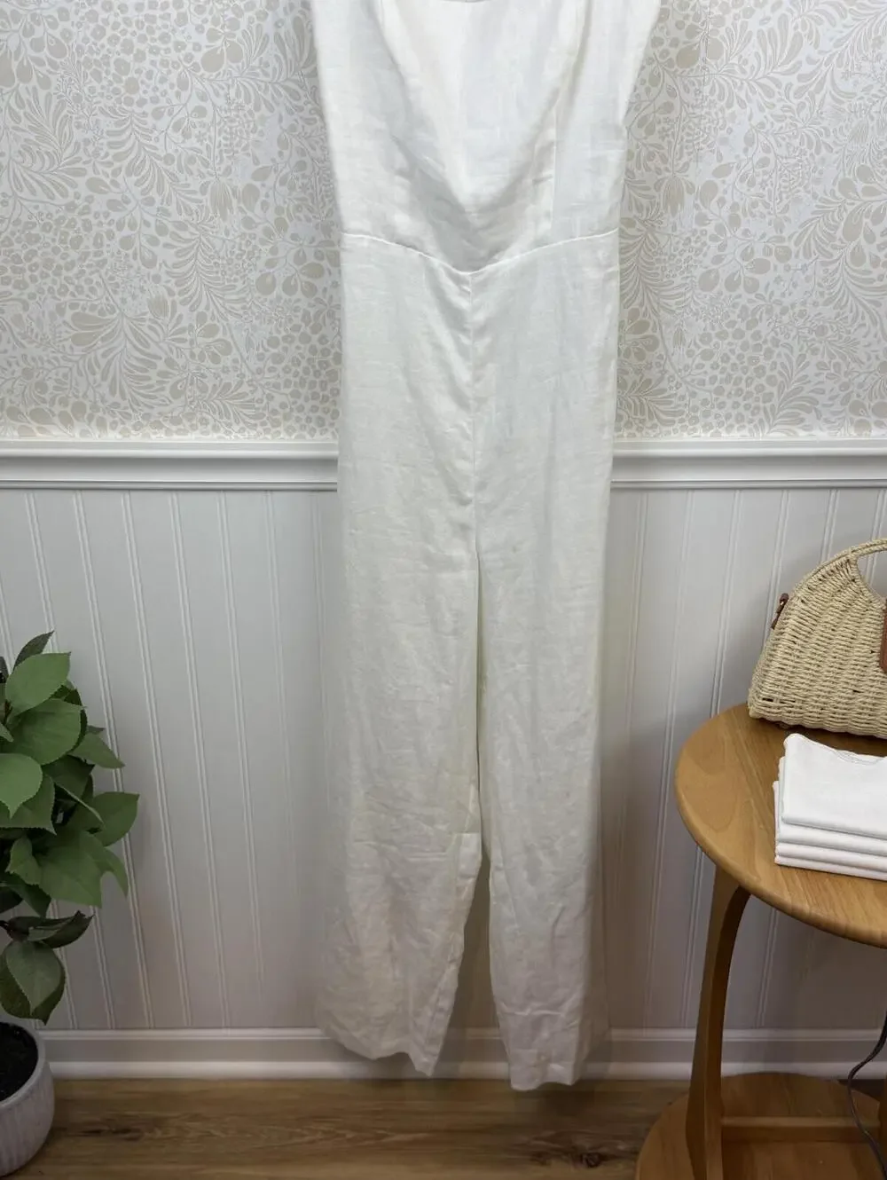 Reformation Harlow White Linen Wide-Leg Jumpsuit - Size - 6 - NWT